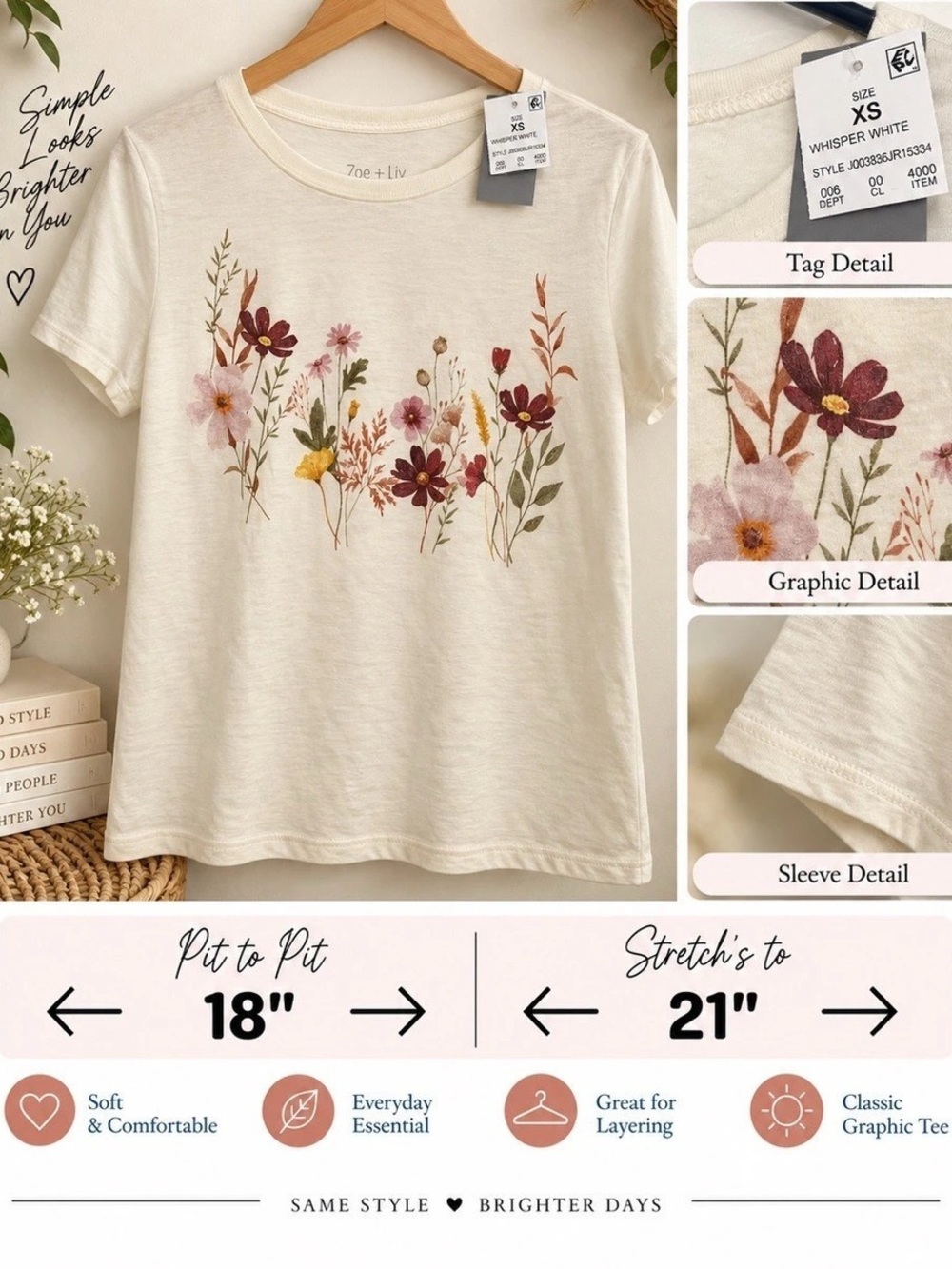 Free Live Floral Graphic Short Sleeve Tee Size XS Like New